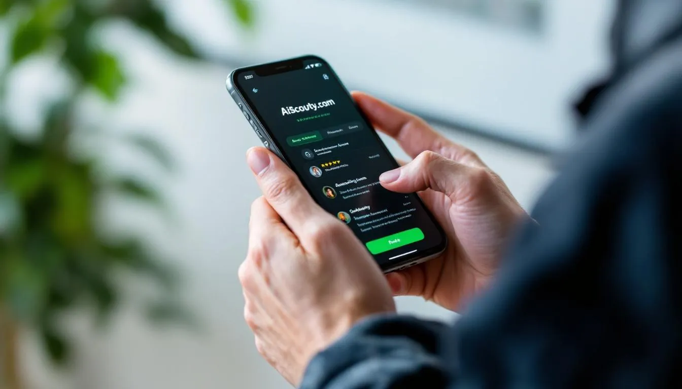Person writing detailed AI tool review on mobile device